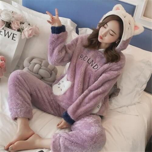 High quality pajamas suit winter hooded warm breathable nightgown womens loose home service sexy nightwear camison mujer 2020