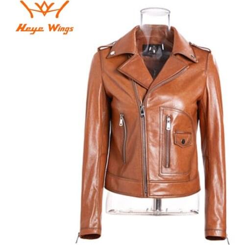 Autumn And winter New Leather Leather Jacket Womens Short Slim High Waist Sheep Leather Motorcycle Small Leather Jacket Lapel