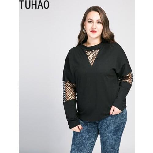TUHAO 8xl 7xl 6xl Women Hoodies Sweatshirt Femininas Spring Women Hollow Out Sweatshirts Mother Plus Size Lady Pullover WM18