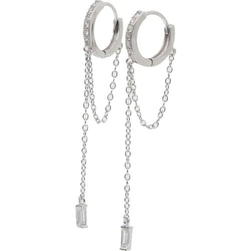 Real 925 sterling silver tassel chain hoop earrings with gold silver color women wedding dangel earrings