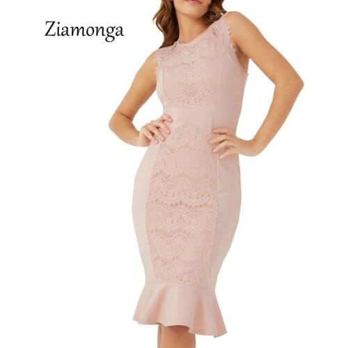 Ziamonga Summer 2019 New Sexy Bandage Lace Dress Womens High Quality Sleeveless Embroidery Elegant Dress Ruffles Party Vestidos
