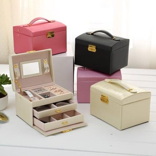 1PC Jewelry Box Mirrored 3-layer Large Capacity Jewelry Casket Makeup Organizer Earring Holder Makeup Storage Gift Boxes Jewelry