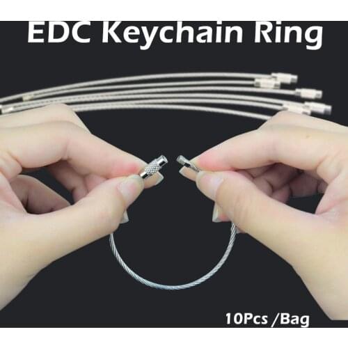 10Pcs Stainless Steel EDC Keychain Ring Carabiner Key Chain Buckle Hook Clip Outdoor Wire Rope Survival Tool