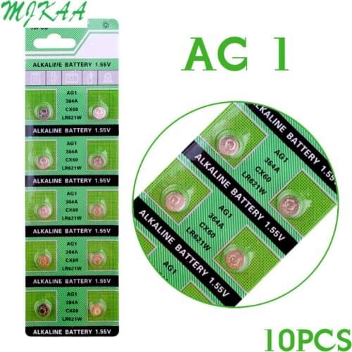 10PCS/pack AG1 1.55V 364 SR621SW LR621 621 LR60 CX60 Alkaline Button Coin Cell Batteries Watch Battery
