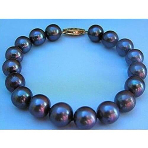 14K/20 Gold Hot Sell Great 10-11MM AAA Tahitian Black Pearl Bracelet 7.5 Inch
