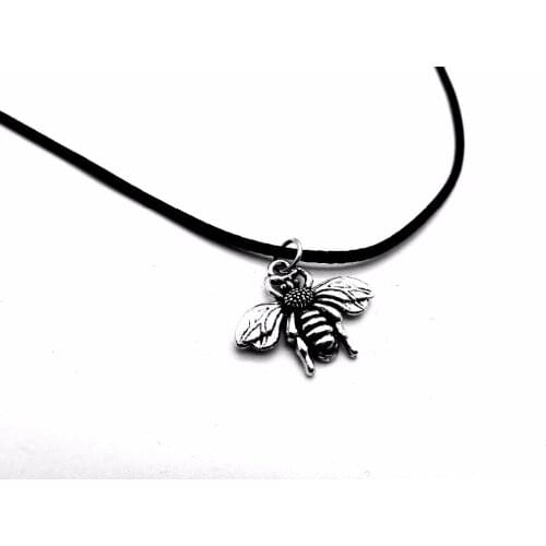 30PCS Tiny Cute Queen Bumble Bee Necklace Honey Bee Necklace Antique Charm Insect Beehive Bumblebee Wasp Rope Leather Necklaces