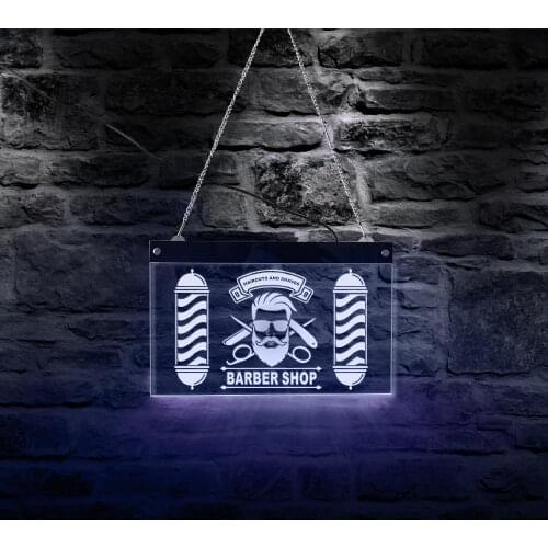 Barber Shop Rectangle Acrylic LED Neon Sign Haircut Beauty Salon Business Wall Art Decor Colors Changing Display Light Board