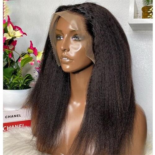 Glueless Yaki Straight Lace Front Wigs Natural Color Synthetic Long T Part Wigs Heat Resistant Fiber Hair Lace front Wig