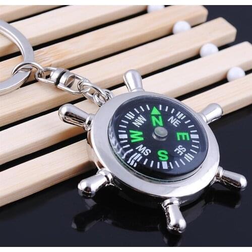 Mini Portable Zinc Alloy Ship Helm Navigation Compass Keychain Pendant Gift Travel Compass Design Keychain Fashion Gifts birthda