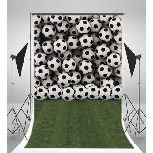 Photography Backdrop Soccer Balls Wall and Green Grass Field Floor Sport for Photo Shoots Party Boy Girl Kids Baby Games School