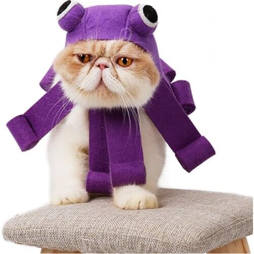Pet Cat Costume Funny Cosplay Cap Octopus Purple Halloween Dress Up Masquerade Felt Cloth Dog Cat Accessories Kitten Puppy