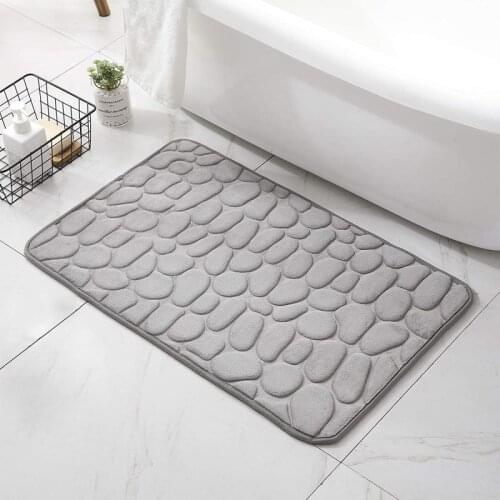 Cobblestone Embossed Bathroom Bath Mat Non-Slip Absorbent Bath Rug Flannel Soft Shower Room Foot Pad Home Bathroom Floor Carpet