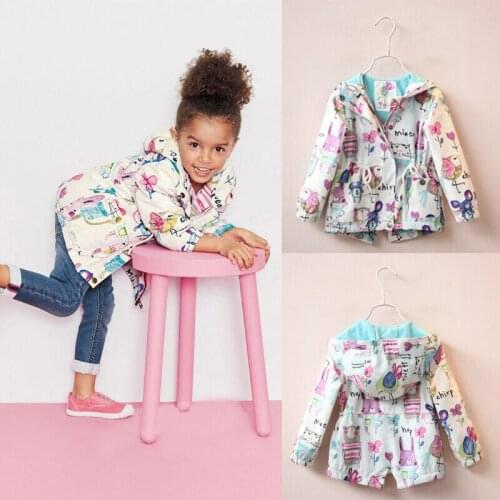 Cute Kids Girls Coat Clothing Tops Long Sleeve Outfits Lovely Animals Print Jacket Coat Hooded Spring Fall Girl Outerwear