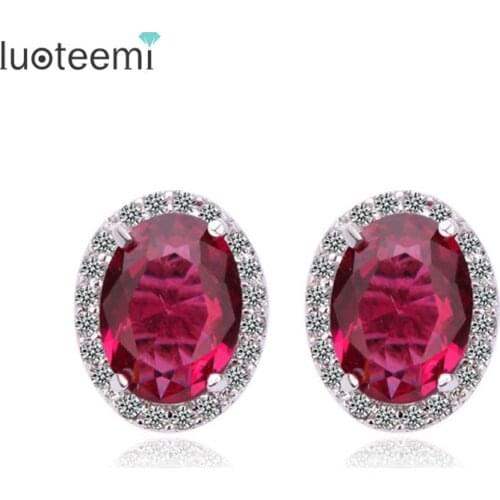 LUOTEEMI 4 Color Options Oval Shape Halo Stud Earrings AAA Cubic Zirconia Stone Stud Earrings Daily Wear Girl Gift Wholesale