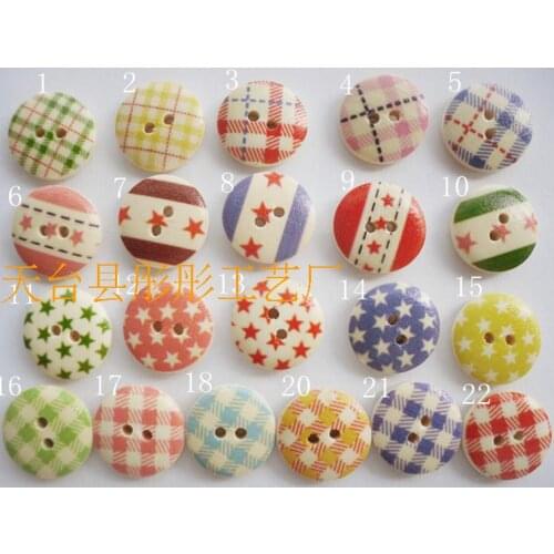 Fashion Cute Round Mixed Painted Design Pattern Decoration Clothing Accessories Sewing Buttons 2 Holes Wood Buttons 100PCS