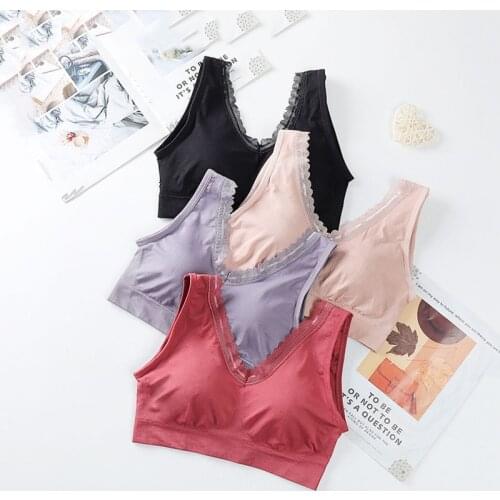 New Seamless Lace Women Tube Tops Sexy V Neck Sports Brassiere Wire Free Bra for Women Underwear Crop Top Soft Bandeau Bra