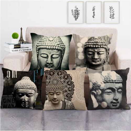 Wholesale pillowcase Zen Buddha and Buddha design cushion cover linen/cotton sofa pillow cover decorative pillows