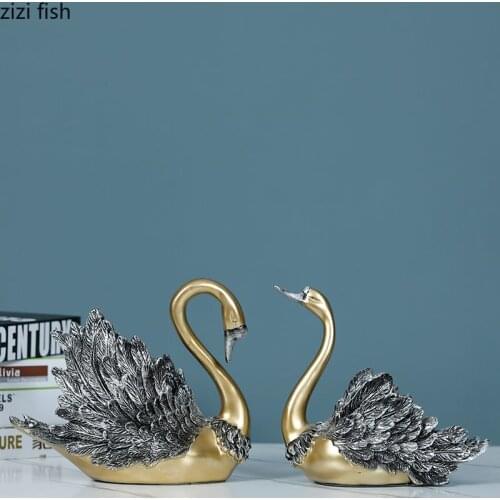 Resin Swan Ornaments 2-piece Set Decoration Crafts StatueSculpture Model Home Decoration Accessories Furnishings Figurines Gift