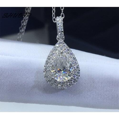 Women Classic 925 Sterling Silver Brilliant Cut Pass Diamond Tester 1 Carat D Color Moissanite Water Drop Shape Pendant Necklace