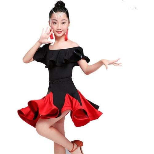 2020 New Girls Latin Dance Dresses Performance Clothing Professional Short Sleeve Latin Dress Stage Dance Clothes for Kids