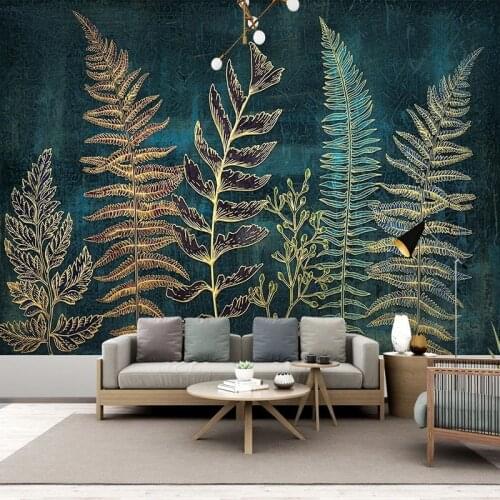 Custom Mural Wallpaper 3D Stereo Golden Lines Plant Leaves Fresco Living Room TV Bedroom Home Decor Modern Simple Wallpapers 3 D