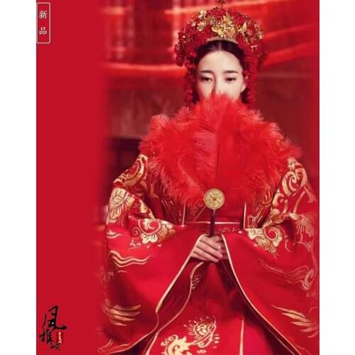 Empress Red Bride Wedding Costumes Full Embroidery Hanfu for Newest TV Play Phoenix Warriors- Legend of Heavenly Tear