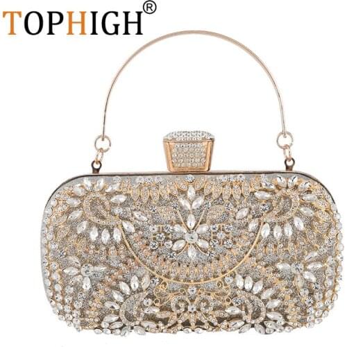 TOPHIGH Diamond Drip Floral Evening Bags Clutches For Women 2021 Party Gold Wedding Rhinestones Evening Bag Clutch Purse Wallet