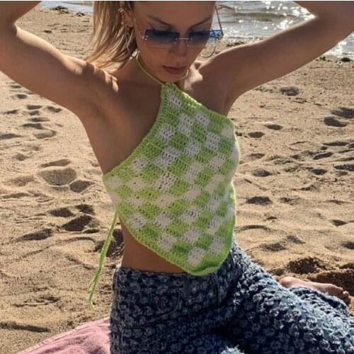 Knitted Women Y2K Sexy Checkered Bikini Sets Swimsuit Bathing Swimwear Swimming Beach Wear 2021