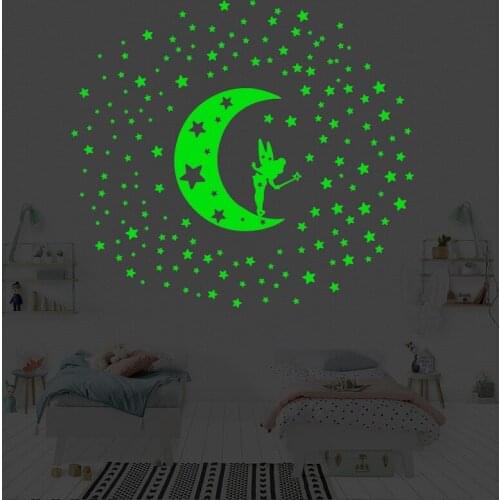 Zollor Luminous Moon Star Fairy Wall Sticker Bedroom Childrens room Background Fluorescence Self-adhesion Decorative Stickers