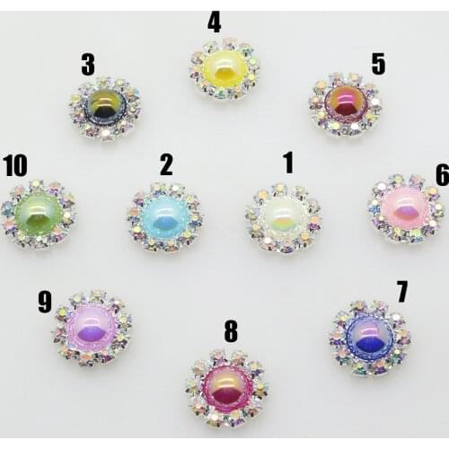 14MM Sewing Craft 10pcs/lot Flower Round AB Cluster Crystal Rhinestone Pearl Button Lot Wedding High quality pearl diy supplies