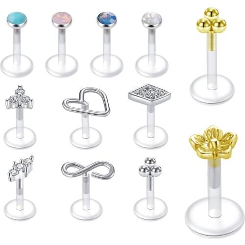 2Pcs Clear Flexible ear lobe Bioflex Medusa Monroe Piercing 16G Labret lips Plastic Studs Tragus Cartilage Helix Earring