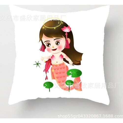 2019 New Peach Peel Printing Cute Mermaid Pillow Cover New Peach Skin Velvet Halloween Printed Pillowcase Pillow Cover