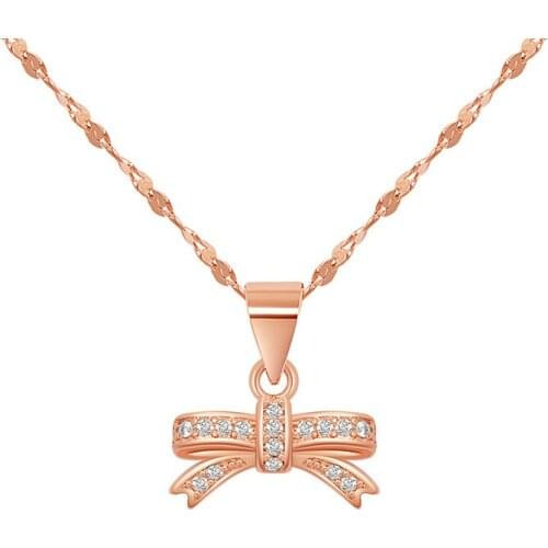 2021 Fancy Exquisite Jewelry Butterfly Knot Pendant Bling CZ Zirconia Bow Necklace For Women