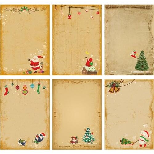 6pcs Vintage Kraft Letter Paper Santa Claus Penguin Christmas Stationery Letter Pad Party Invitation Gift Envelope Writing Paper