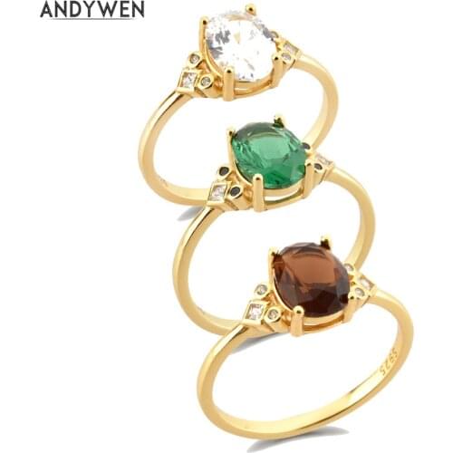 ANDYWEN 925 Sterling Silver Ovals Zircon Clear Green Coffes Ring Anillo Fino LAUREN Luxury 2021 Rock Punk Women Fine Jewelry