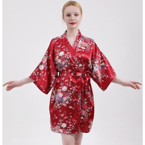 BALDAUREN 2021Summer Womens Imitated Silk Fabric Flower Kimono Yukata Cardigan Bathrobe Cherry Blossom Robe Nightgown Dress Hot