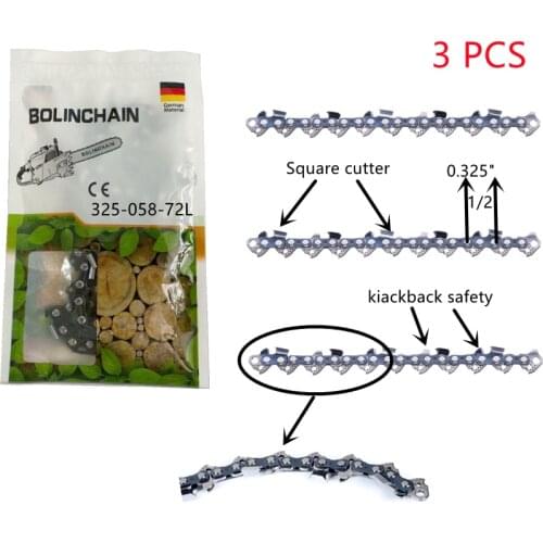 3 PCS 18"chainsaw chain 0.325“ 1.5mm 72DL fit Husqvarna,Makita,Partner with bumper drive links