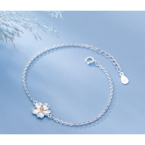 Flower Charm Bracelet New 2021 Summer Link Chain Bracelets 925 Sterling Silver Adjustable Romantic Fine Jewelry Women Gift