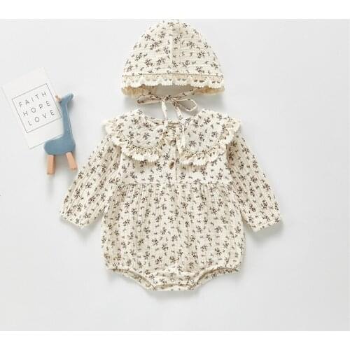 Floral Romper for Newborn Baby Girls Jumpsuit Spring Fall Cotton Long Sleeve Infant Corduroy Romper Toddler Girls Clothing Set