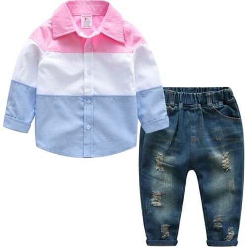 DFXD High Quality Boys Set 2018 Spring Cotton Long Sleeve Blouse+Jeans Pant 2pcs Toddler Boys Clothing Set Kids Fashion Outfits