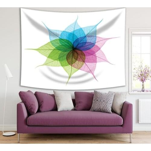 Tapestry Colorful Leaves Abstract Shape on White Background Modern Art Blue Green Fuchsia