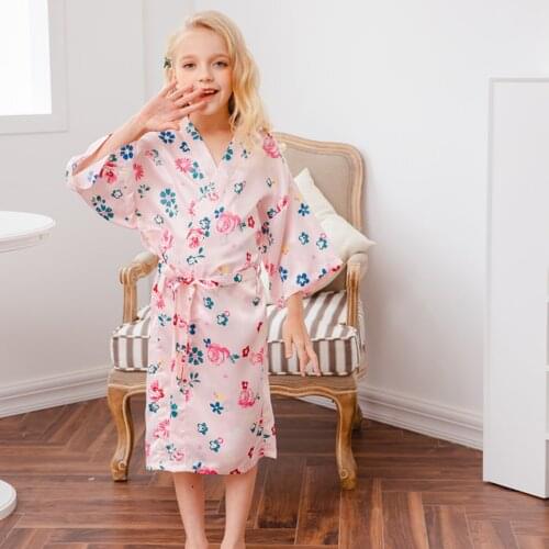 Childrens print Kimono Robes Kids Bathrobe Sleepwear 4 Seasons Homewear Girls Baby Bathrobe Childrens Nightgown Cardigan Robe