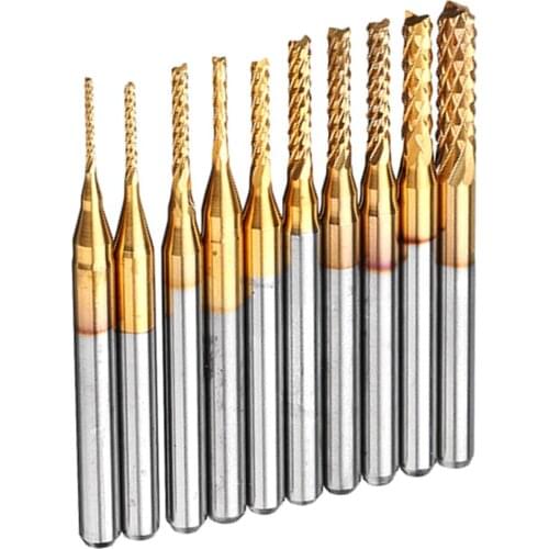 Wholesale Quick delivery 10Pcs End Mill 1/8" Shank Titanium Coated End Mill Durable Carbide CNC Milling Cutter Router Bits