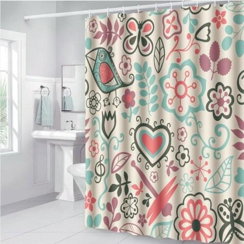 Bestselling Shower Curtain 3D Heart and Flower Print Nordic Style Bathroom Curtains Set Hook Polyester Washable Home Decoration