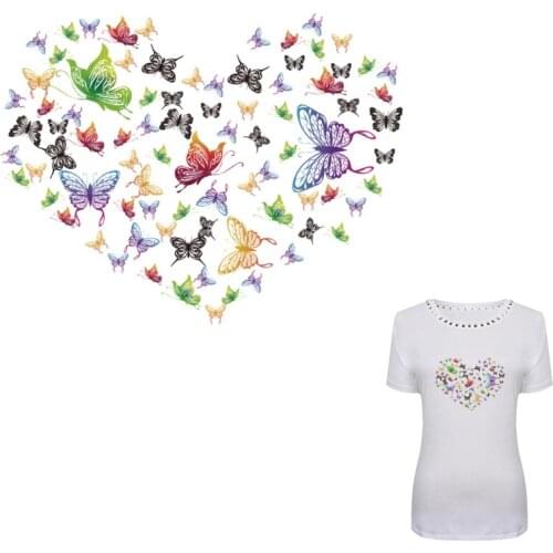 Lovely Heart Butterfly Patches For Clothes A-level Washable Decoration Iron On Transfers Women T-shirt 17*22 Cm Applique Y-069