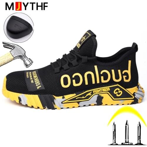 MJYTHF Fashion Safety Shoes With Steel Toe Cap Work Sneakers Men Indestructible Shoes Puncture-Proof Work Boots Safety Footwear