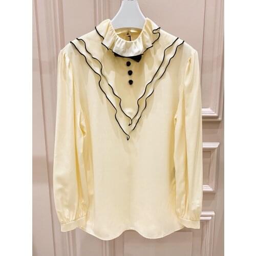 New Ladies Fashion 2021 Long Sleeve Sexy Casual Ruffle Collar Shirt 1015