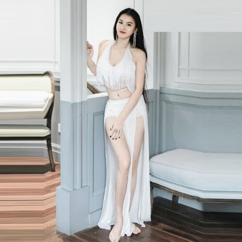 New belly dance clothes sexy dancer tassels slim fairy practice clothes oriental dance costumes suit