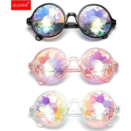 Round Frame Holographic Kaleidoscope Men Women Sunglasses Rave Festival Stylish Female Male Glasses Party Queen Gifts 3 colors