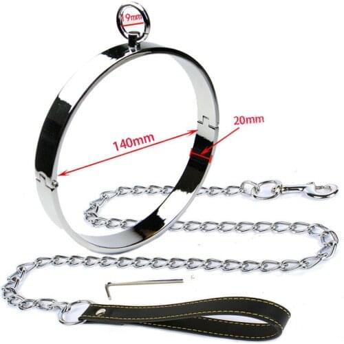 Metal Alloy 140mm Diameter Slave Collar With Chain Leash BDSM Fetish Bondage Restraints Adult Games Collars Sex Toys For Couples